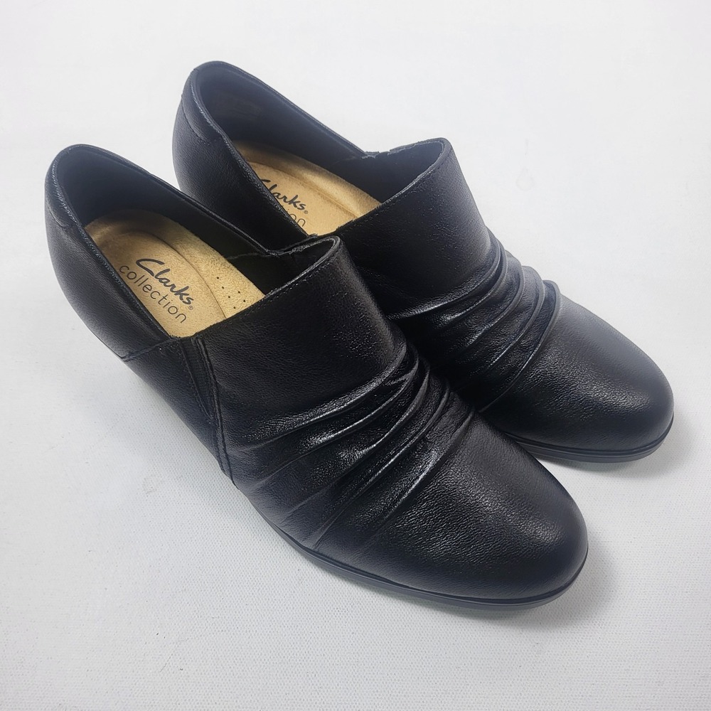 Clarks Emily 2 Cove Shootie 26175029 Black Leather Women's Size 8W 2in Heel Wide